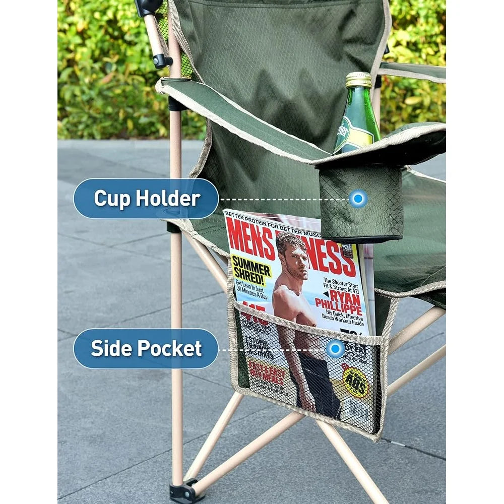 Folding Beach Chair with Canopy Shade Camping Chair Cup Holder Side Pocket Adjustable Sun Protection Support 330 lbs Heavy Duty - Wild Paw Outdoors