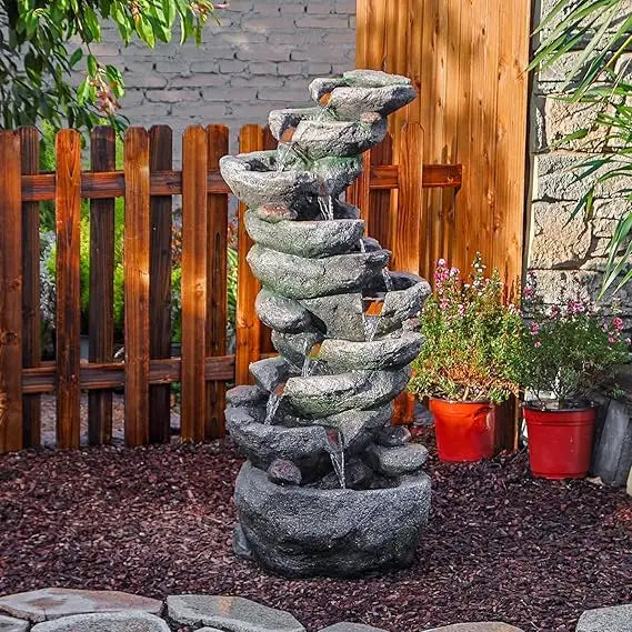 37.4in 6 Tier Cascading Rock Water Fountain With LED - Wild Paw Outdoors