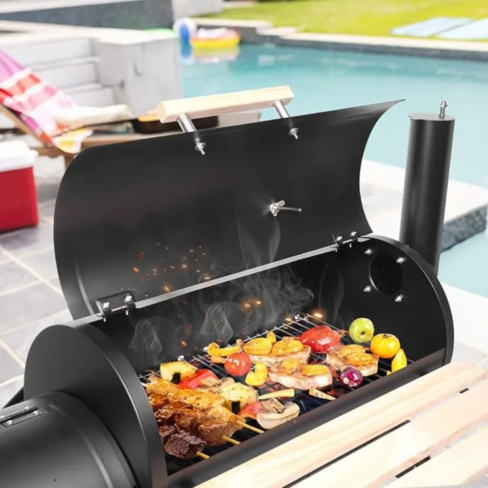 Charcoal Grill and Offset Smoker Outdoor Patio Barbecue Cooker with Wheels Portable Backyard BBQ Oven with Side Fire Box - Wild Paw Outdoors