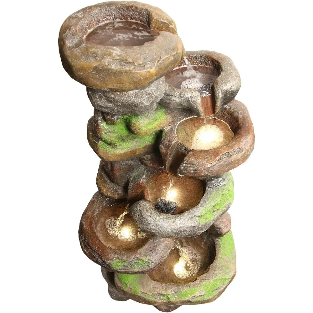 37.4in 6 Tier Cascading Rock Water Fountain With LED - Wild Paw Outdoors