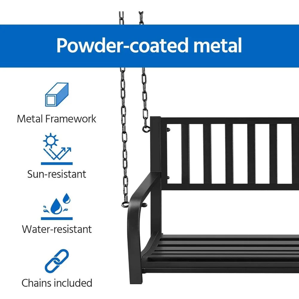 Porch Swing Hanging Bench Metal Swing Chair All-Weather Resistant 500lb Weight Capacity for Garden - Wild Paw Outdoors