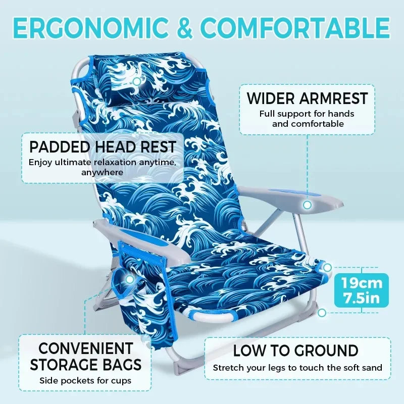 4 Position Aluminum Folding Beach Chair Low Seat Camping Chair for Adults Blue - Wild Paw Outdoors