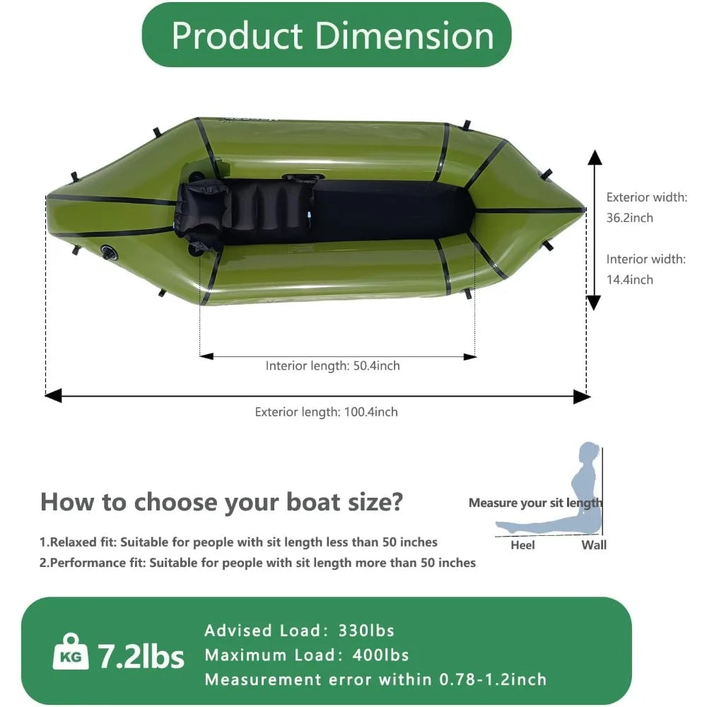 Inflatable Kayak with Paddle for Adults and Kids One Person Packraft Durable TPU Rapid Inflate Ultra Lightweight Ideal for Outdoor Use - Wild Paw Outdoors