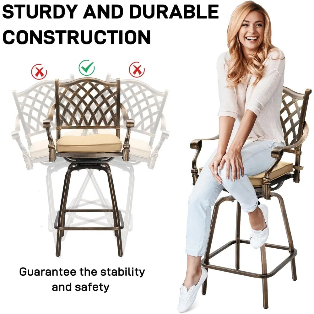 Outdoor Swivel Bar Stools Set of 2 Cast Aluminum Patio Bar Height Chairs All Weather Bar Dining Chairs - Wild Paw Outdoors