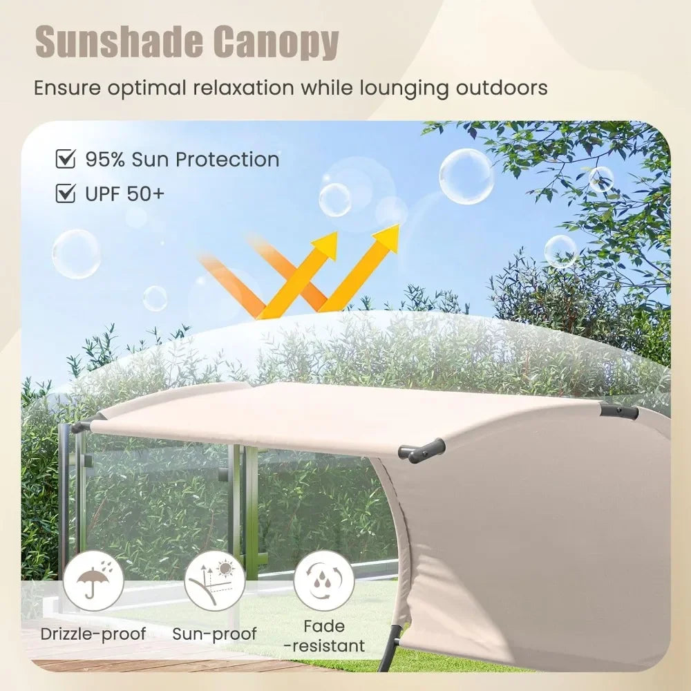2 Person Lounge Chair with Canopy Outdoor Chaise Lounge with 2 Detachable Pillows UPF50 Plus Large Double Patio Hammock Sunbed Chair - Wild Paw Outdoors