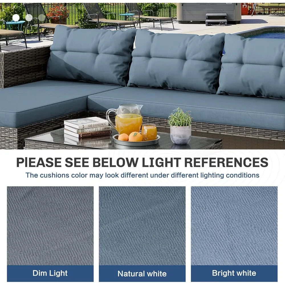 Outdoor Patio Furniture 3 Piece Waterproof Outdoor Sectional Sofa All Weather L Shaped Patio Couch with Cushion Glass Table - Wild Paw Outdoors