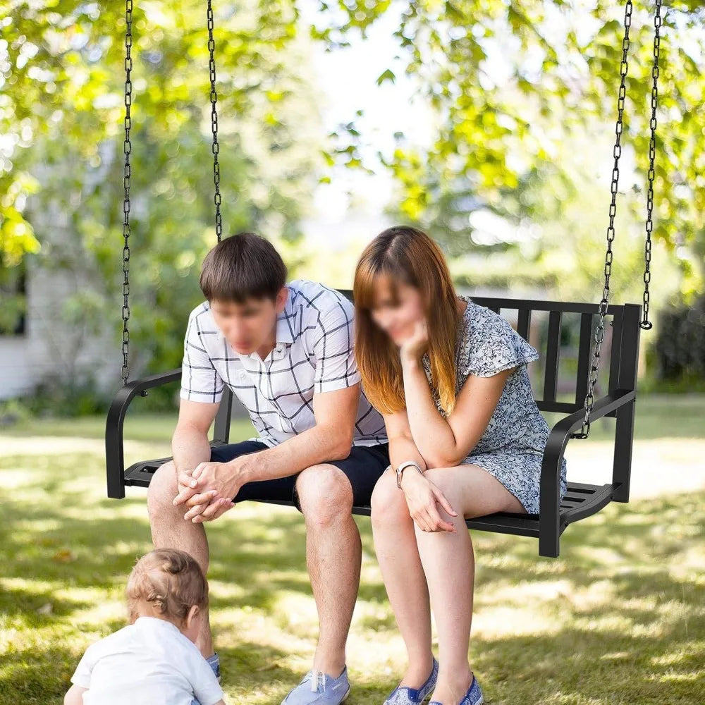 Porch Swing Hanging Bench Metal Swing Chair All-Weather Resistant 500lb Weight Capacity for Garden - Wild Paw Outdoors