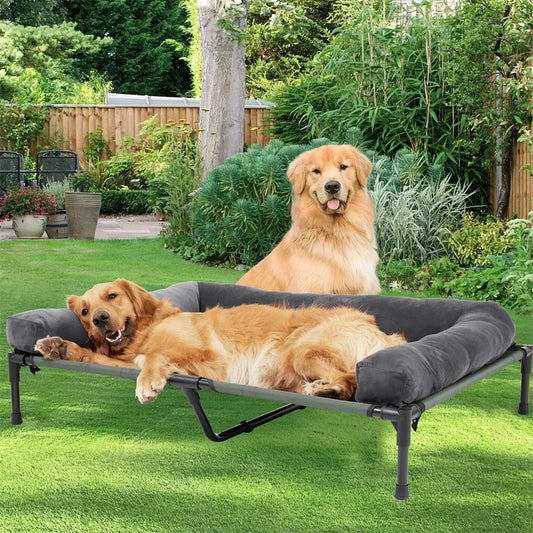 BINGOPAW Outdoor Elevated Dog Bed Cooling Raised Lounger Mesh Cot with Detachable Plush Bolster - Wild Paw Outdoors