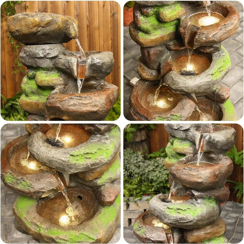37.4in 6 Tier Cascading Rock Water Fountain With LED - Wild Paw Outdoors