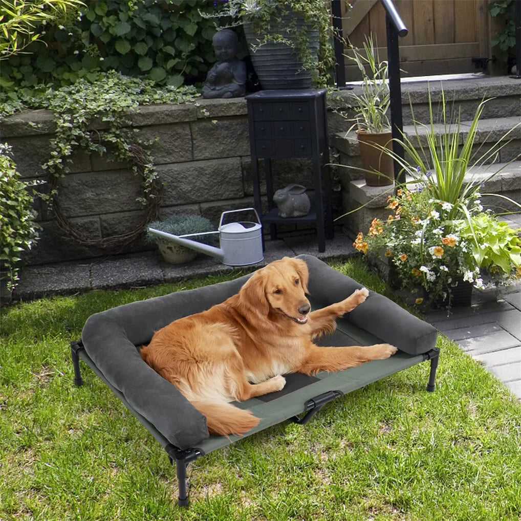 BINGOPAW Outdoor Elevated Dog Bed Cooling Raised Pet Lounger Mesh Cot with Detachable Plush Bolster - Wild Paw Outdoors