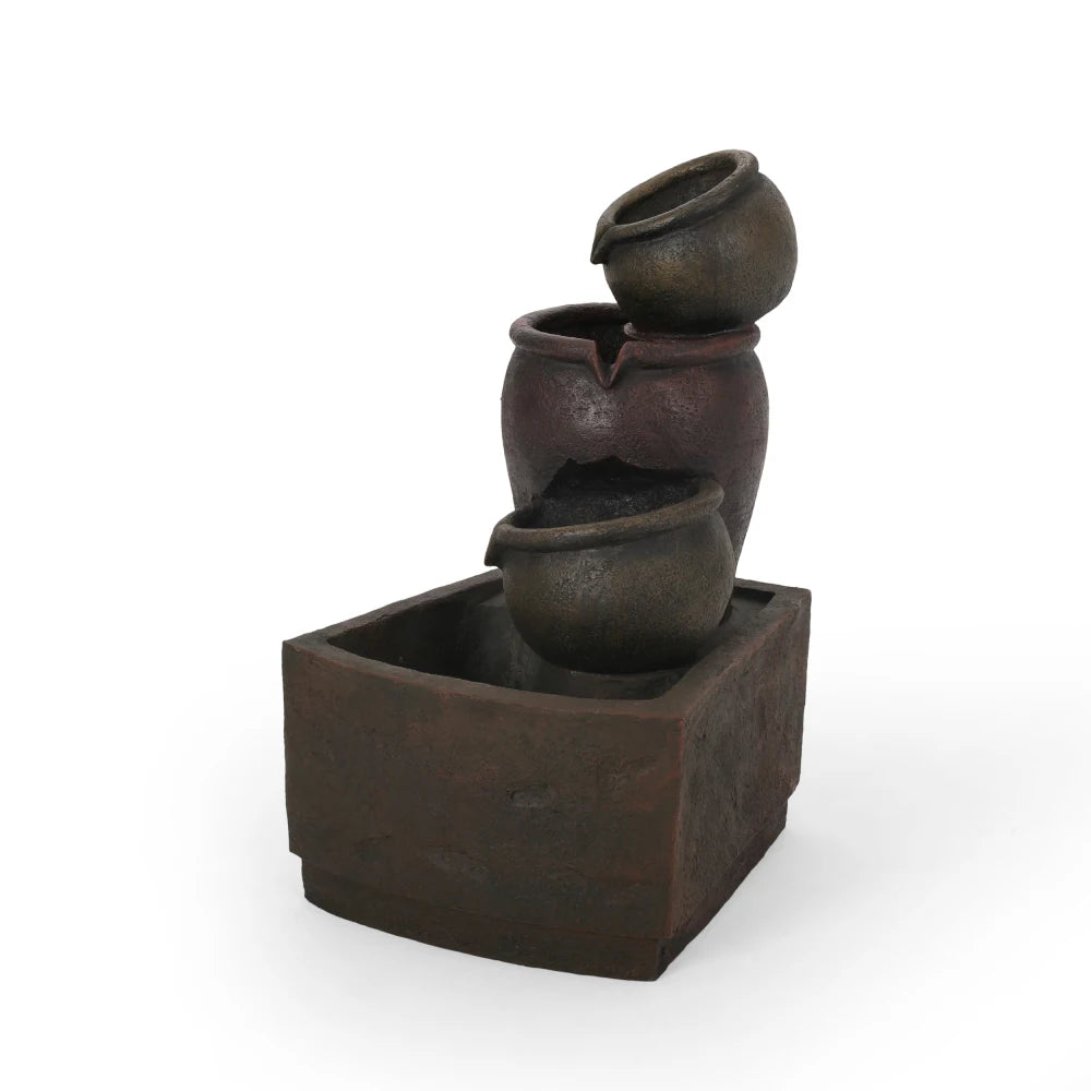 3 Tier Bochas Fountain Rustic Brown Outdoor Waterfall LED - Wild Paw Outdoors