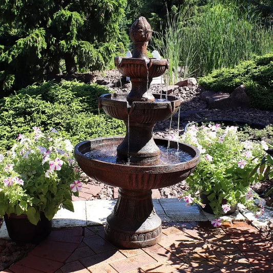 43 Inch Electric Fountain Outdoor Water Feature Three Layers Earth Veneer Beautiful Practical Fountain - Wild Paw Outdoors