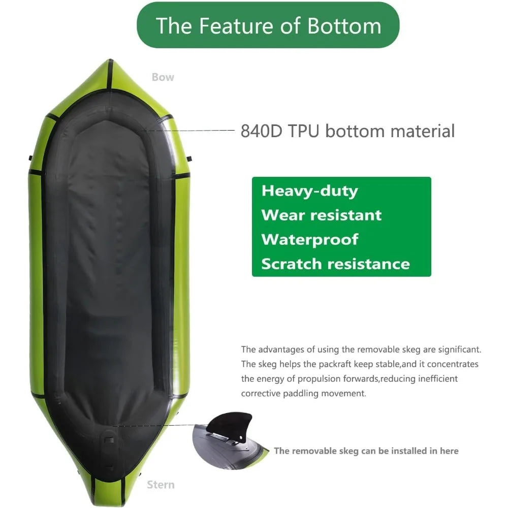 Inflatable Kayak with Paddle for Adults and Kids One Person Packraft Durable TPU Rapid Inflate Ultra Lightweight Ideal for Outdoor Use - Wild Paw Outdoors