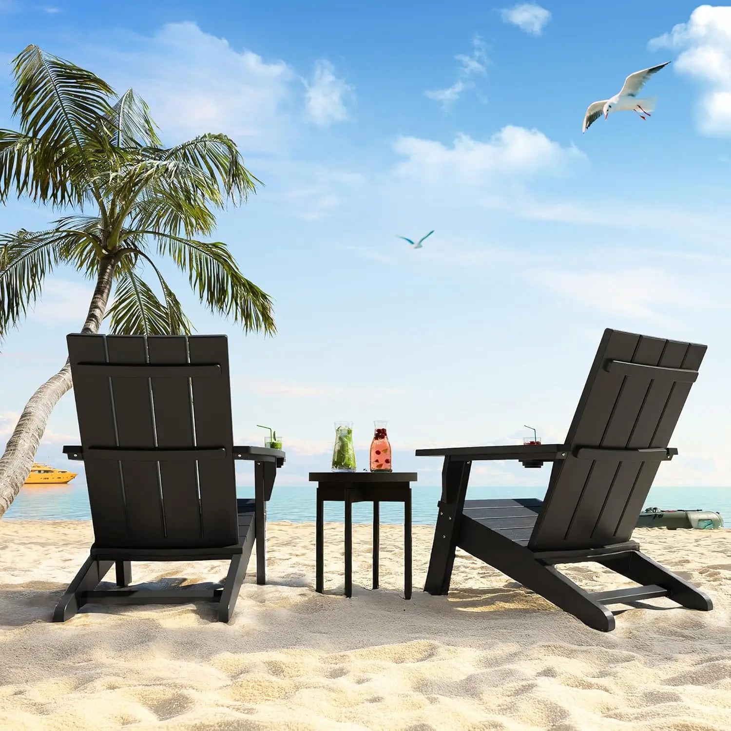 Adirondack Chair Outdoor Weather Resistant Black Oversized HDPE Chair for Patio Lawn Garden Camping Easy Installation - Wild Paw Outdoors
