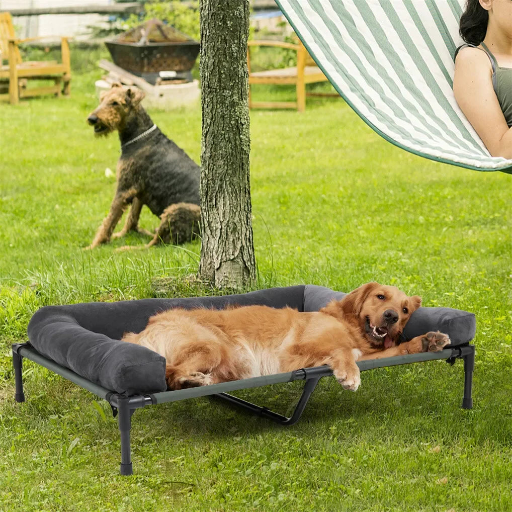 BINGOPAW Outdoor Elevated Dog Bed Cooling Raised Lounger Mesh Cot with Detachable Plush Bolster - Wild Paw Outdoors