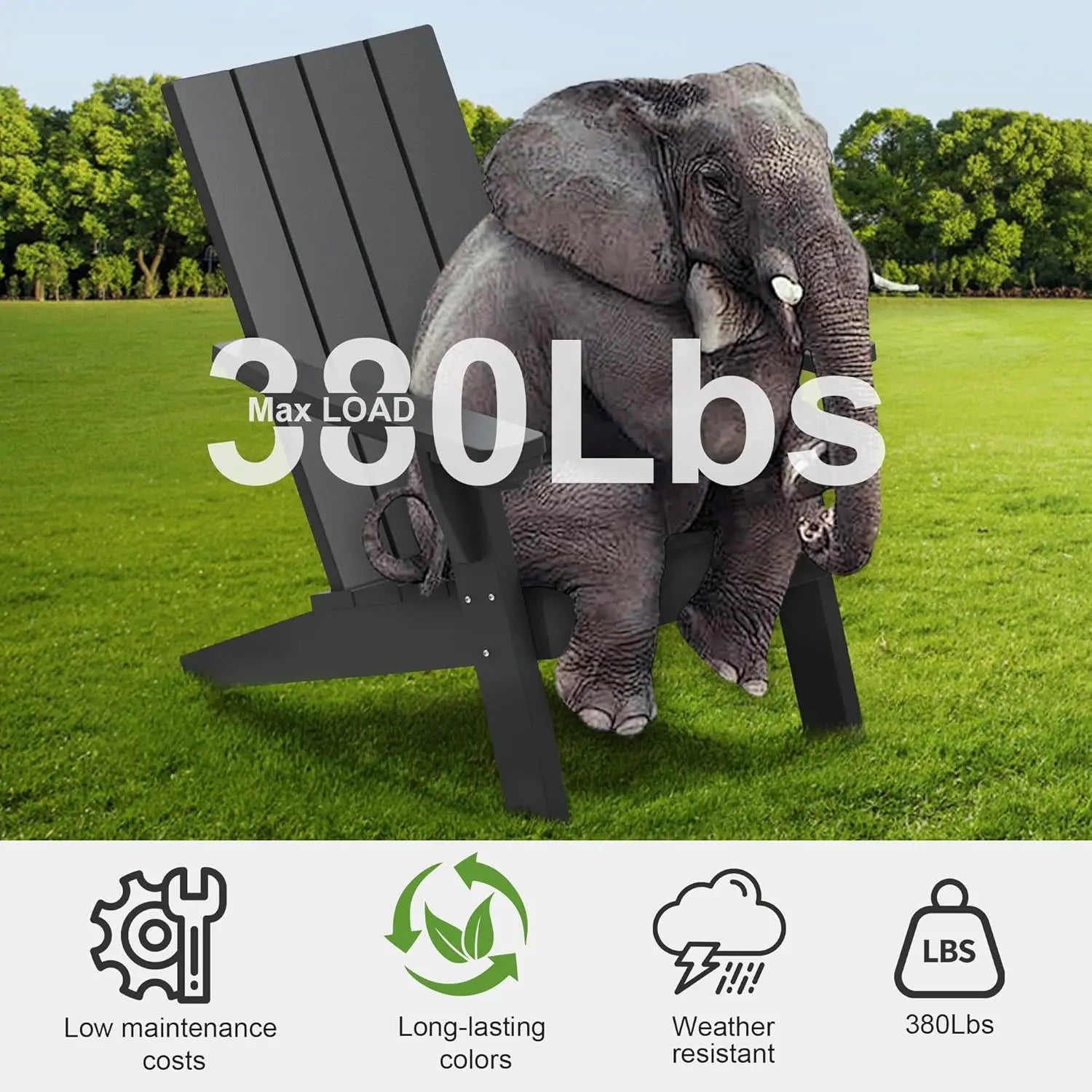 Adirondack Chair Outdoor Weather Resistant Black Oversized HDPE Chair for Patio Lawn Garden Camping Easy Installation - Wild Paw Outdoors
