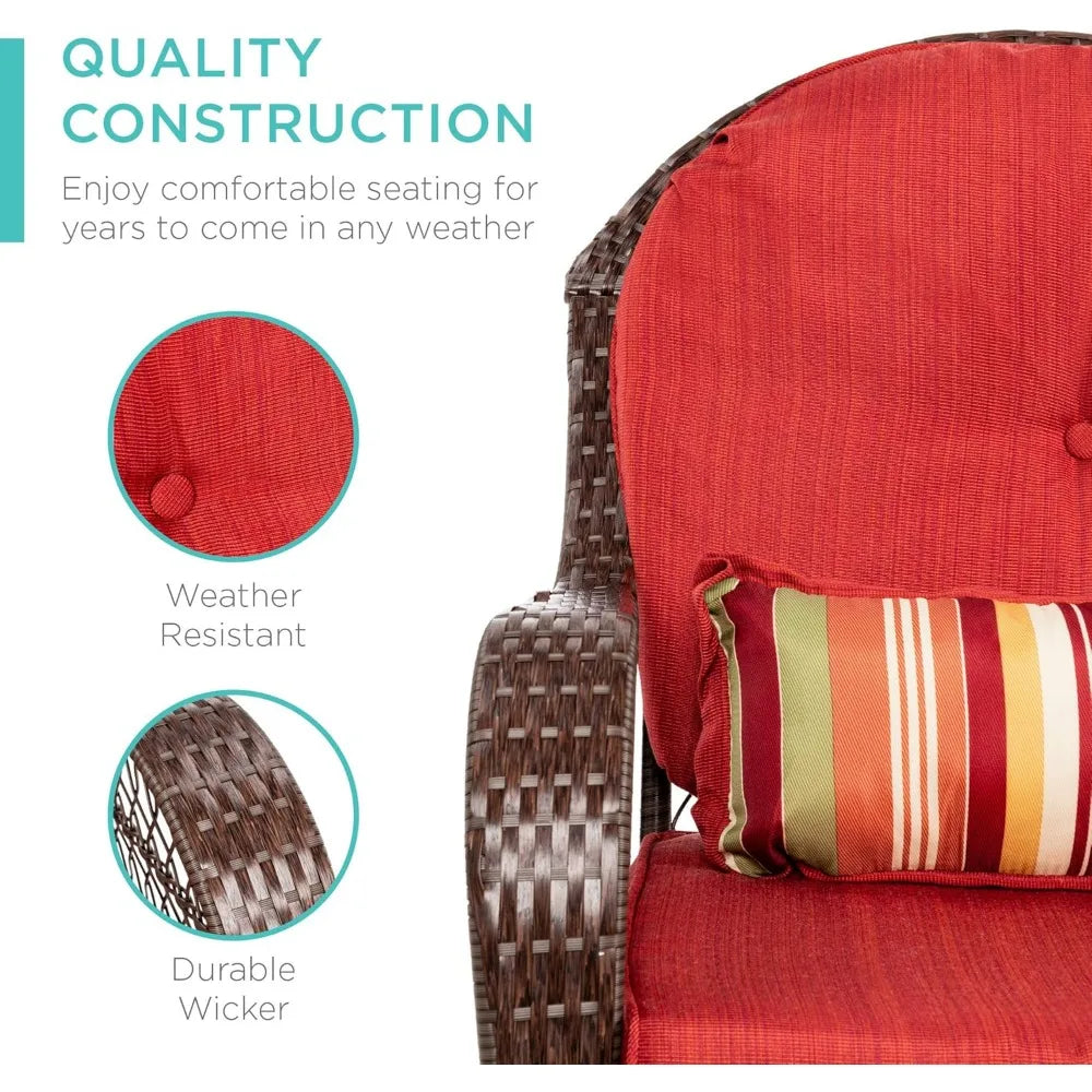 Outdoor Wicker Patio Rocking Chair for Porch Deck Poolside with Steel Frame and Weather-Resistant Cushions in Red - Wild Paw Outdoors