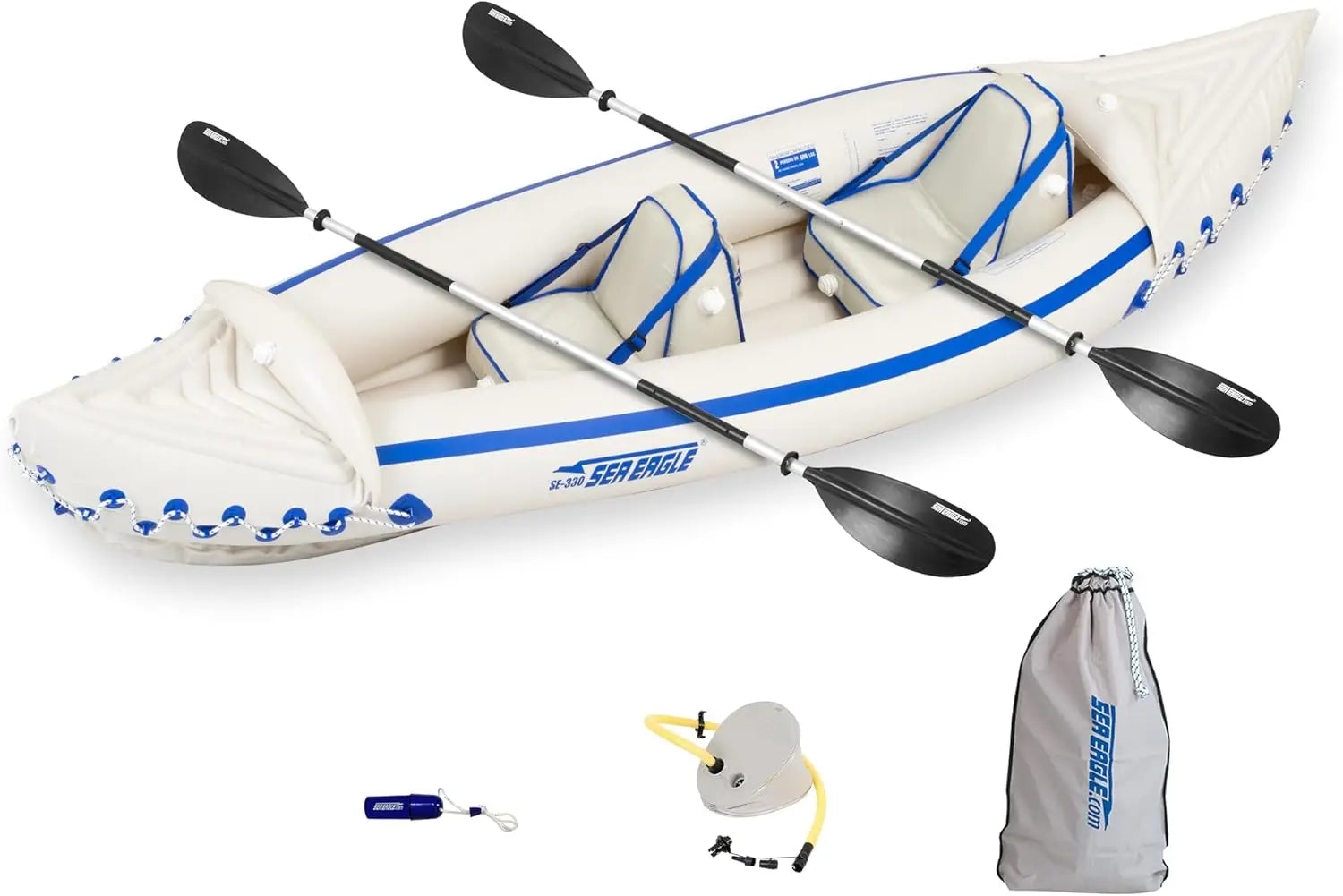 SE330 Two Person Inflatable Kayak with Seats Paddles and Bag Lightweight Portable 500 Pound Capacity - Wild Paw Outdoors