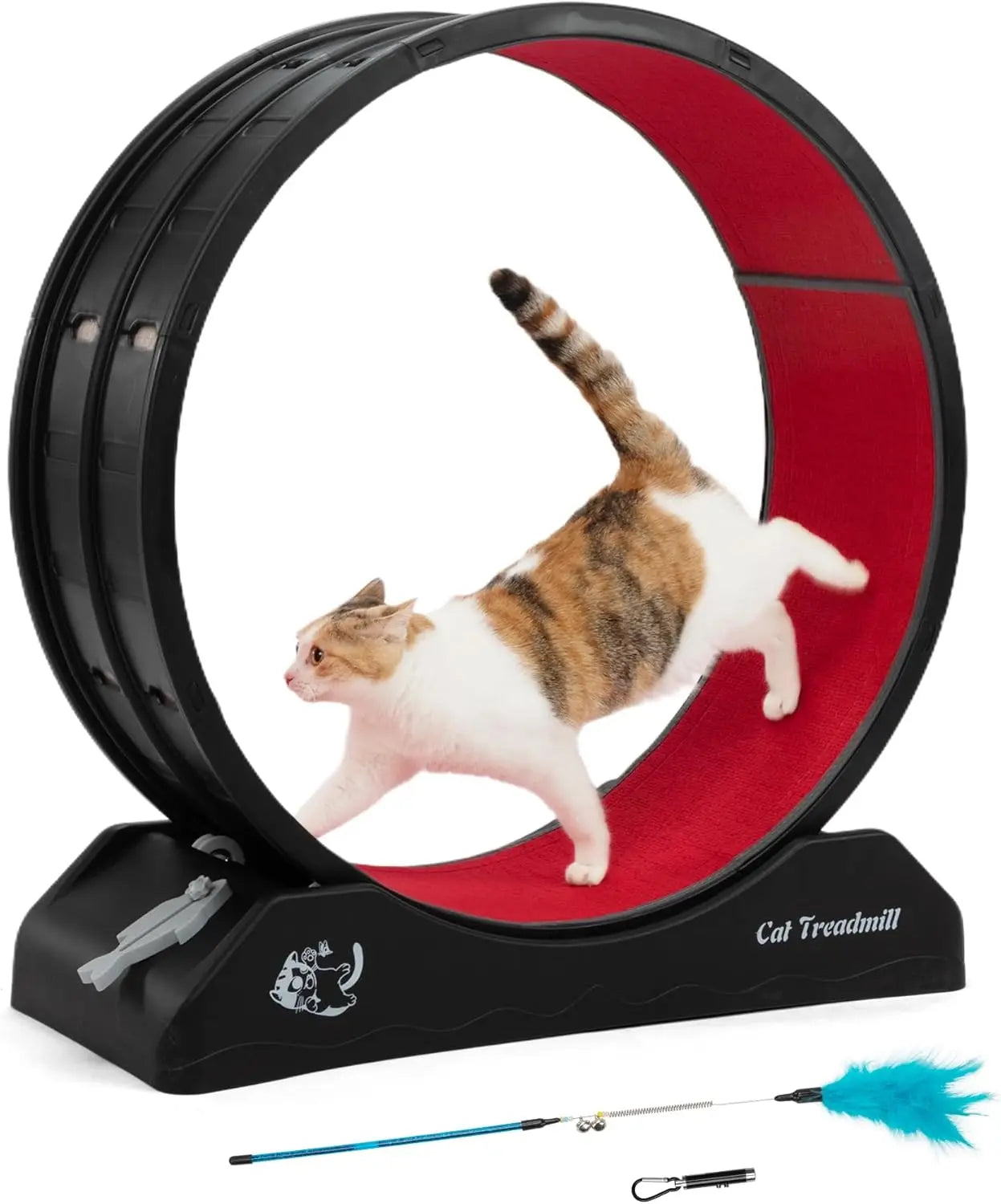 Cat Exercise Wheel Treadmill with Locking Mechanism Large Carpeted Runway for All Breeds - Wild Paw Outdoors