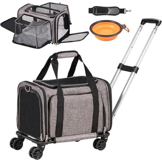 Airline Approved Pet Carrier With Wheels Expandable Rolling Cat Dog Carrier For Medium Dogs And Cats Under 25 Pounds Pet Travel - Wild Paw Outdoors