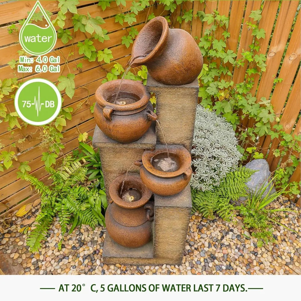 53 Inch Tall Large Outdoor Fountain with Lights 4 Storey Waterfall Fountain Standalone Outdoor Water Feature - Wild Paw Outdoors