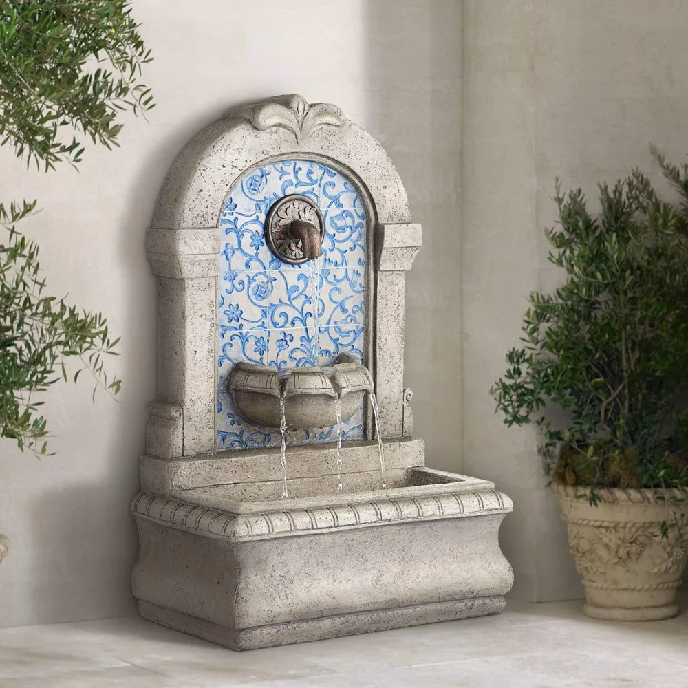 Modern Outdoor Floor Water Fountain with Blue Tile Mosaic 30 1/4 Inch for Garden Patio Backyard Deck Home Lawn - Wild Paw Outdoors
