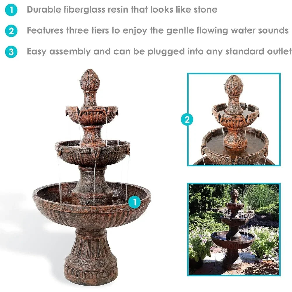 43 Inch Electric Fountain Outdoor Water Feature Three Layers Earth Veneer Beautiful Practical Fountain - Wild Paw Outdoors