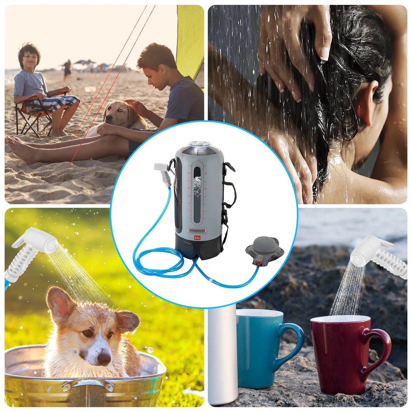 Solar Camping Shower With Pump Portable 12L Shower Bag