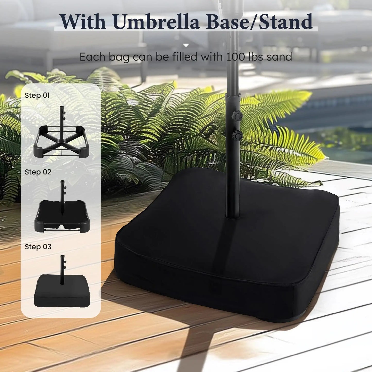 15 Ft Large Patio Umbrella with Base Double Sided Rectangular Outdoor Deck Umbrella Beige - Wild Paw Outdoors