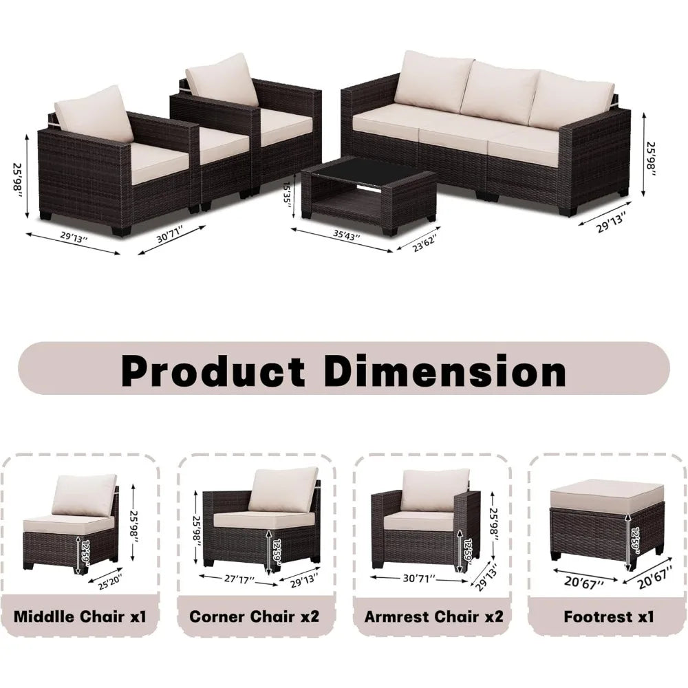 Patio Furniture Set 7 Pieces Wicker Outdoor Sectional Sofa with Ergonomic Armrests and Cushions - Wild Paw Outdoors