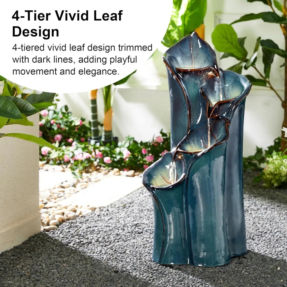 Outdoor Ceramic Fountain with LED Lights and Water Pump - Wild Paw Outdoors