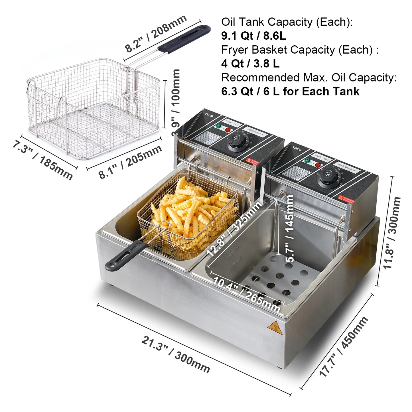 Vevor 12L 5000W Electric Deep Fryer Dual Removable Tanks