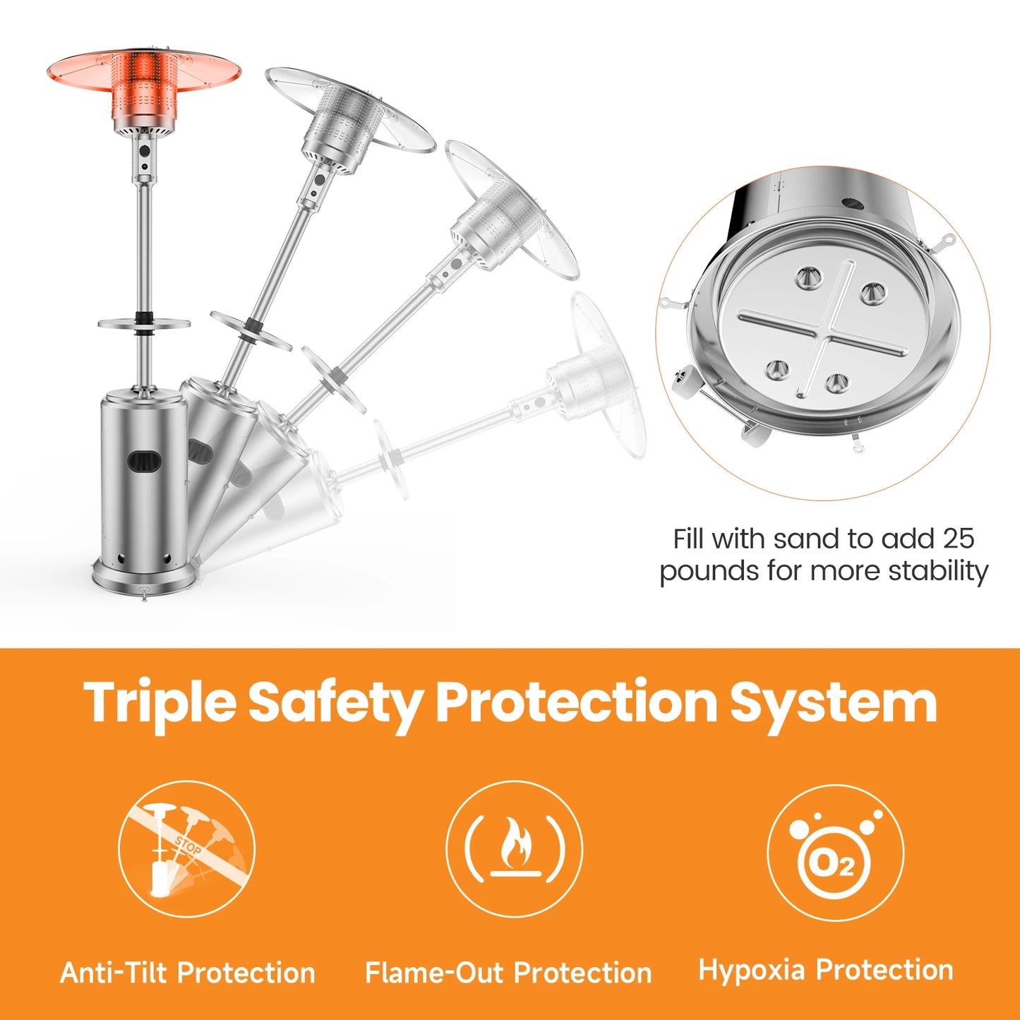 42000 BTU Umbrella Propane Patio Heater Stainless Steel