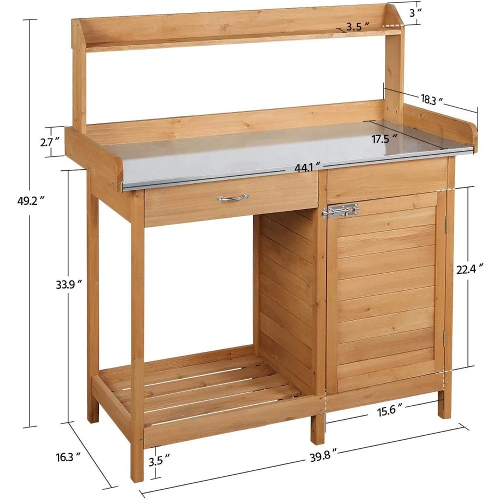 Outdoor Potting Bench Table Work Station Garden Planting Table with Cabinet Drawer Top Shelf and Lower Shelf - Wild Paw Outdoors