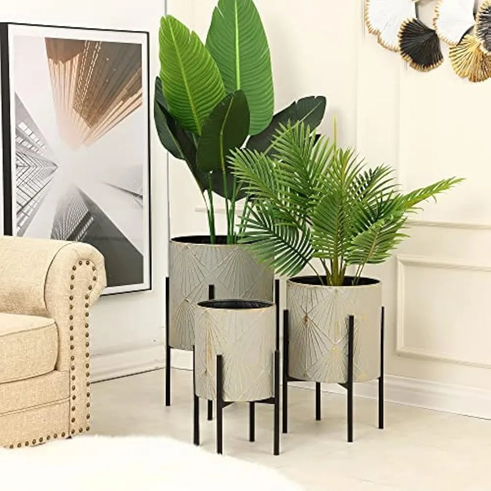 Planters for Indoor Plants Set of 3 Floor Plant Pots with Stands Modern Decorative Metal Flower Pots - Wild Paw Outdoors