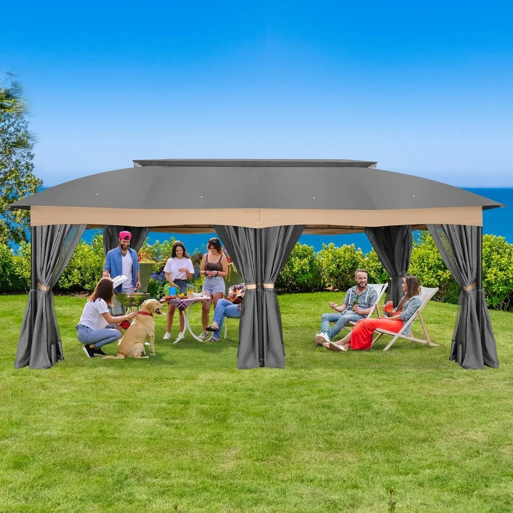 Gazebo 12x20 with Improved Cold Proof Curtains Heavy Duty Double Roof Winter Gazebo Clearance - Wild Paw Outdoors