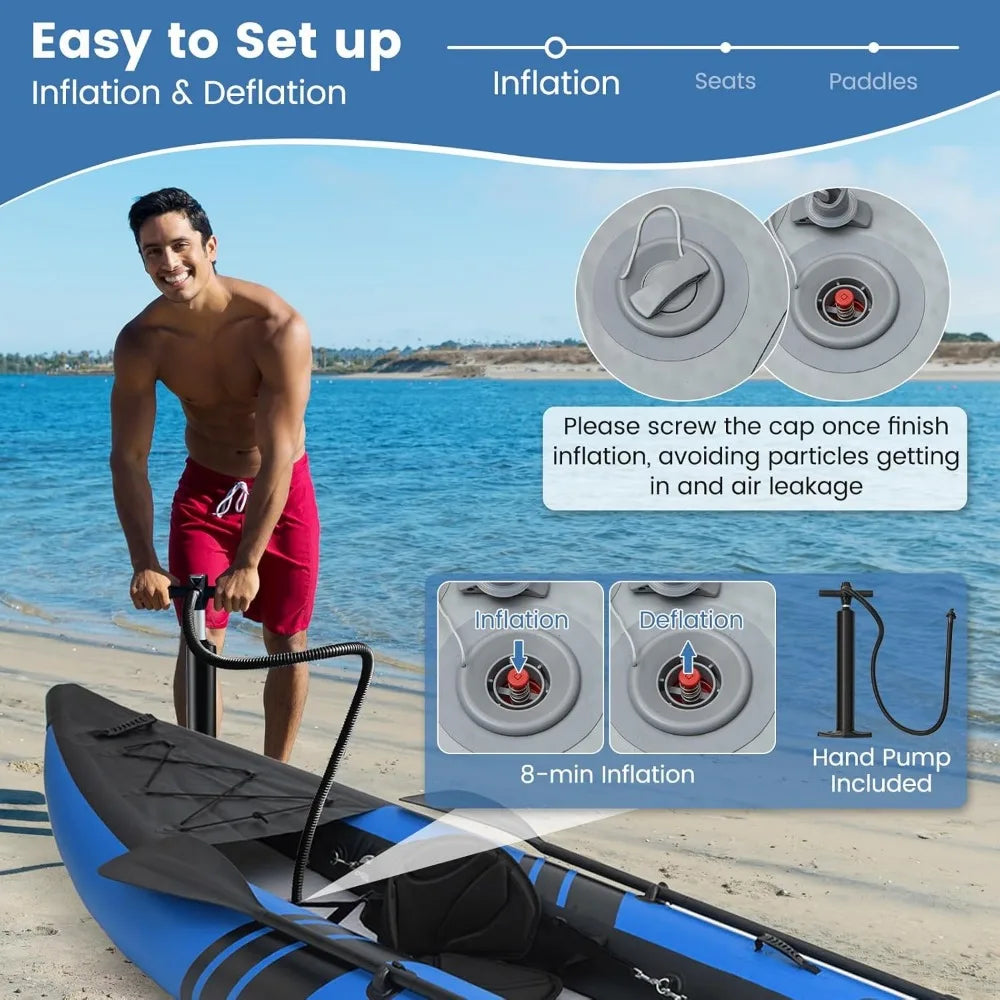 Inflatable Kayak for 2 People with 507 Pounds Capacity Drop-Stitch Floor All Accessories and Carry Bag 12.5 Feet Large Sit - Wild Paw Outdoors