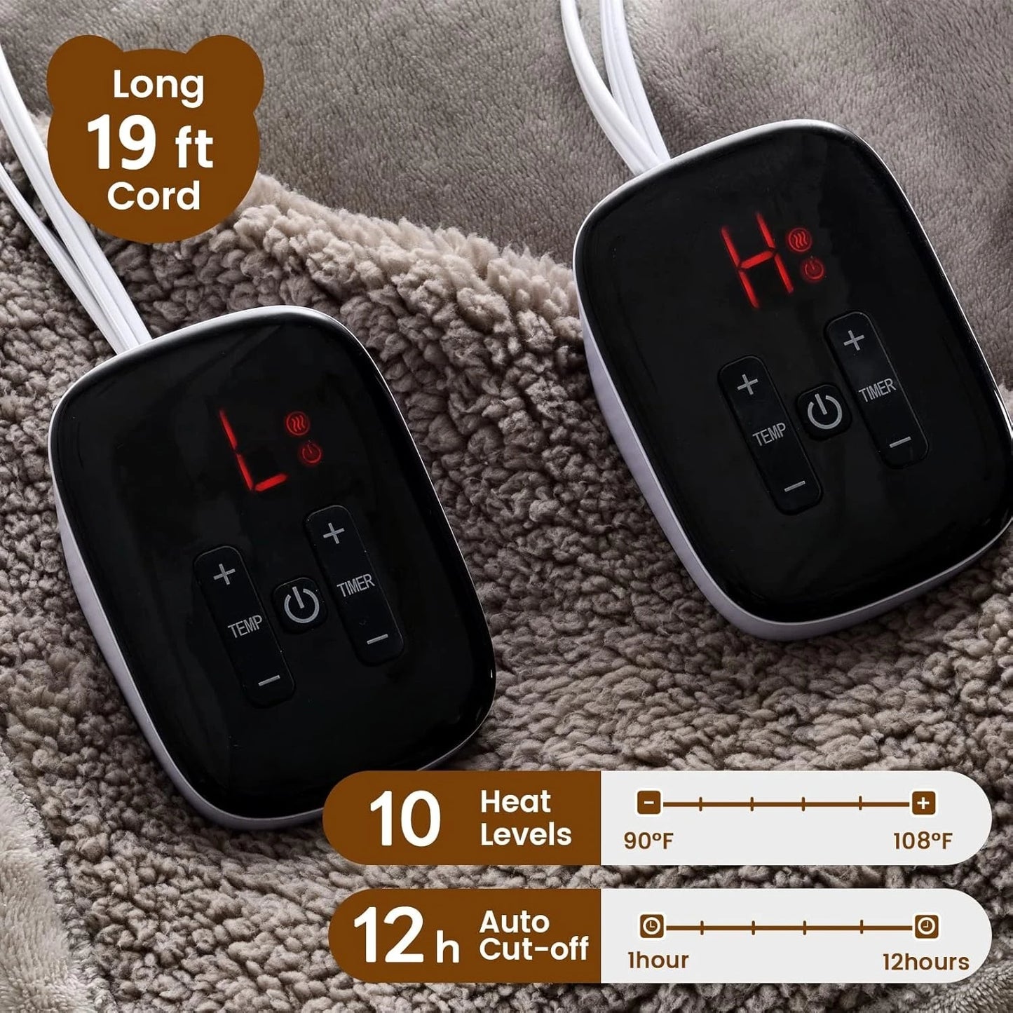King Size Electric Blanket Dual Controller Velvet Sherpa