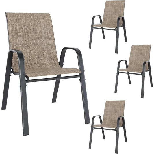 Patio Dining Chairs Set of 4 Outdoor Stackable Dining Chairs Heavy Duty Textilene Fabric All Weather 330lbs Capacity - Wild Paw Outdoors