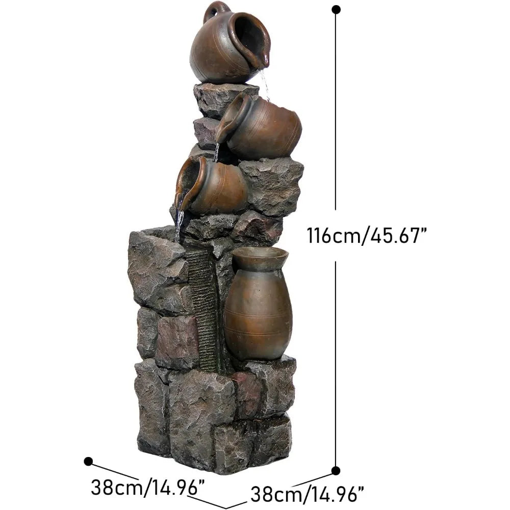 45.67 Inch Water Fountain Outdoor Planter Pot 5 Tiers Cascading Waterfall Garden Fountain Indoor LED Lights Water Feature - Wild Paw Outdoors