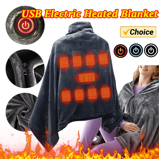 USB Electric Heated Blanket 3 Heating Levels Fleece Heated Blanket Portable Coral Velvet Blanket for Household and Office
