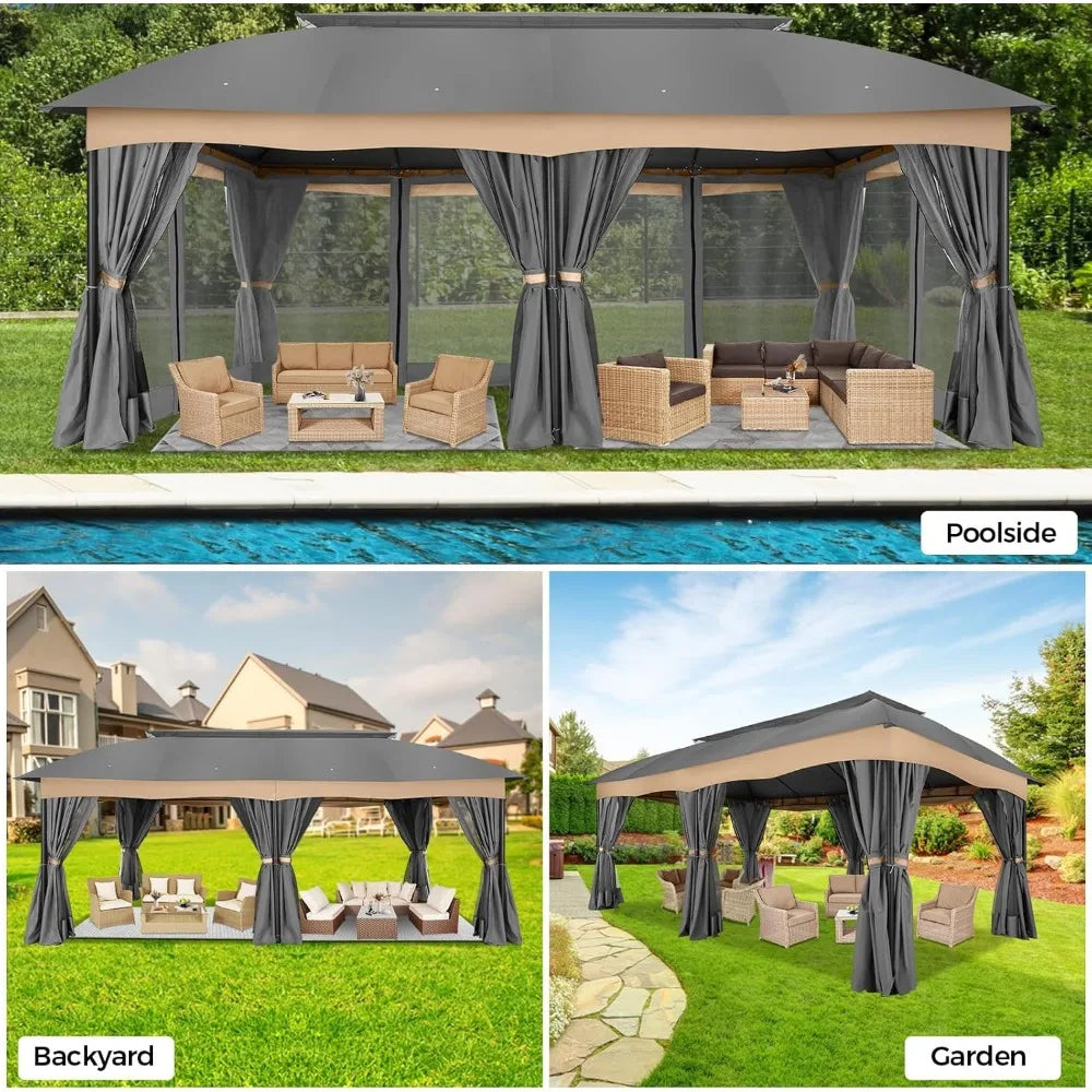 Gazebo 12x20 with Improved Cold Proof Curtains Heavy Duty Double Roof Winter Gazebo Clearance - Wild Paw Outdoors