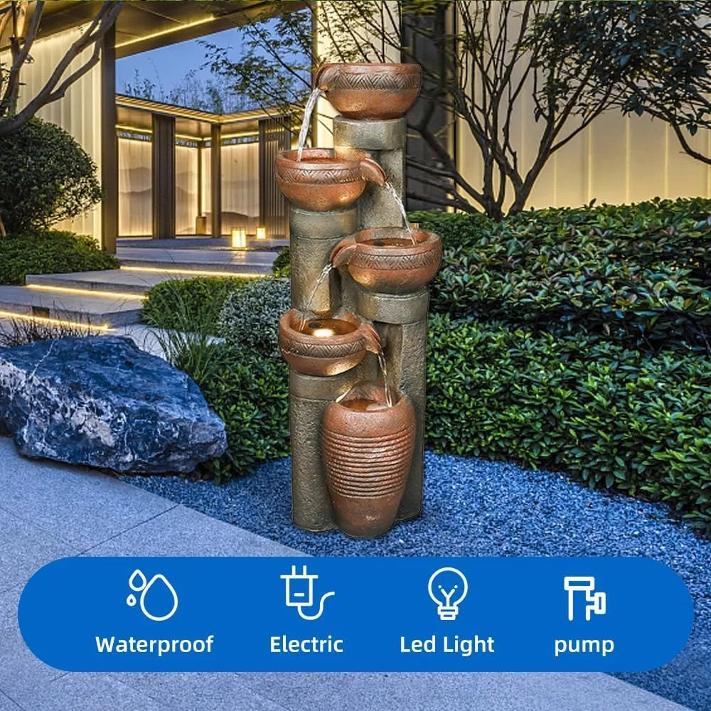 5 Tier Outdoor Garden Water Fountain Decor Resin Fountain for Patio Deck Porch Backyard and Home Art - Wild Paw Outdoors