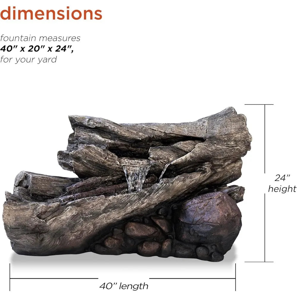 4 Inch 2 Story Tree Trunk Fountain with LED Lights for Gardens Courtyards Rural Waterfalls and Water Feature Fountains - Wild Paw Outdoors