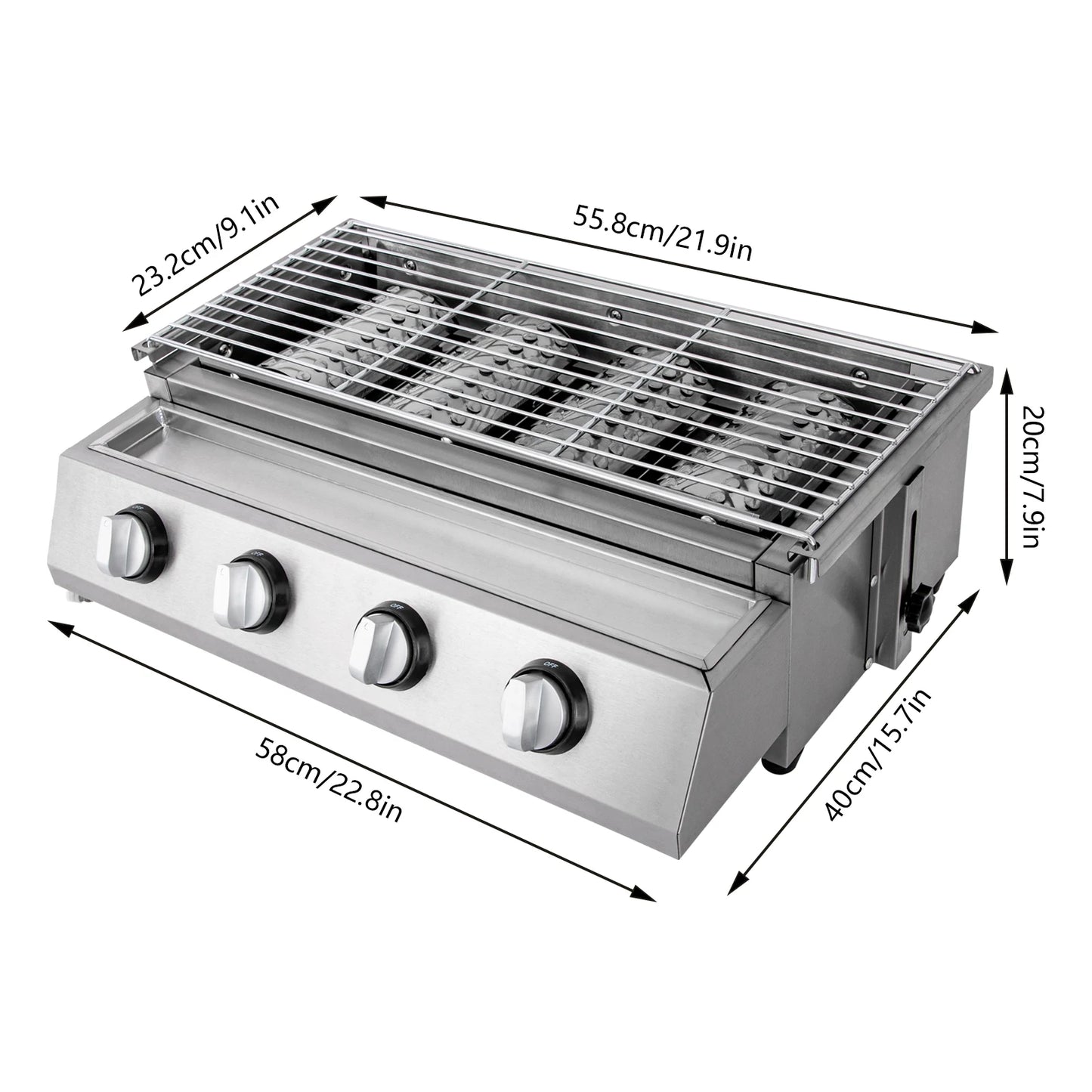 Stainless Steel Smokeless Barbecue Grill 4 Burners LPG Gas Grill Portable BBQ Grill Removable for Outdoor Patio Garden - Wild Paw Outdoors