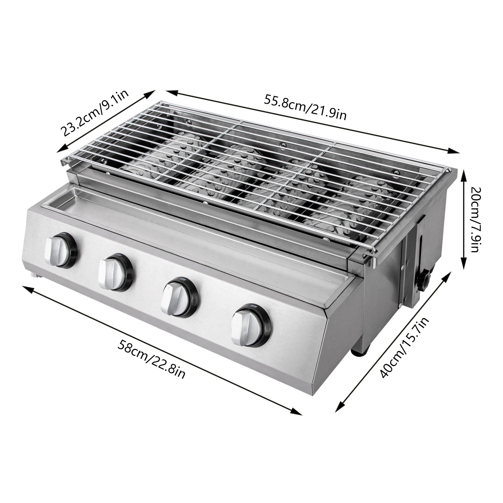 Stainless Steel Smokeless Barbecue Grill 4 Burners LPG Gas Grill Portable BBQ Grill Removable for Outdoor Patio Garden - Wild Paw Outdoors