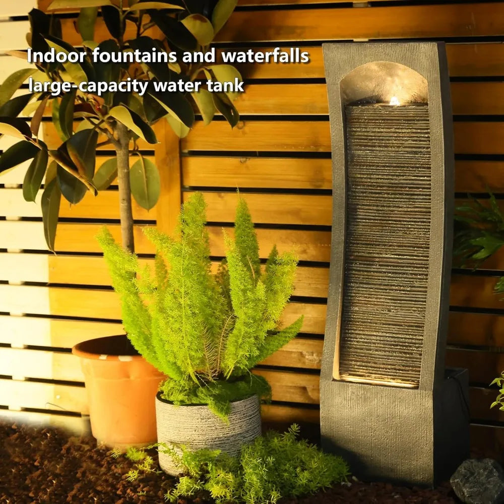 Modern Indoor Water Fountain Curved Faux Slate Waterfall Fountain with LED Lighting 42.5 Inch Tall Tiered Waterfall Fountain - Wild Paw Outdoors