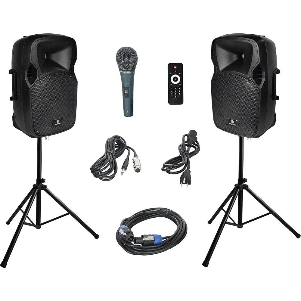 Party 12 Inch 1000 Watt 2 Way Powered PA Speaker System Combo Set with Bluetooth and USB Drive - Wild Paw Outdoors