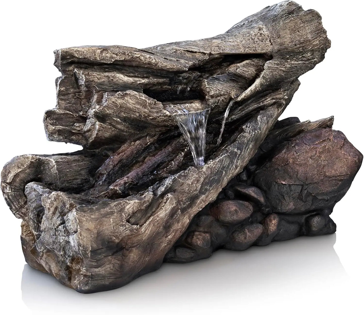 4 Inch 2 Story Tree Trunk Fountain with LED Lights for Gardens Courtyards Rural Waterfalls and Water Feature Fountains - Wild Paw Outdoors