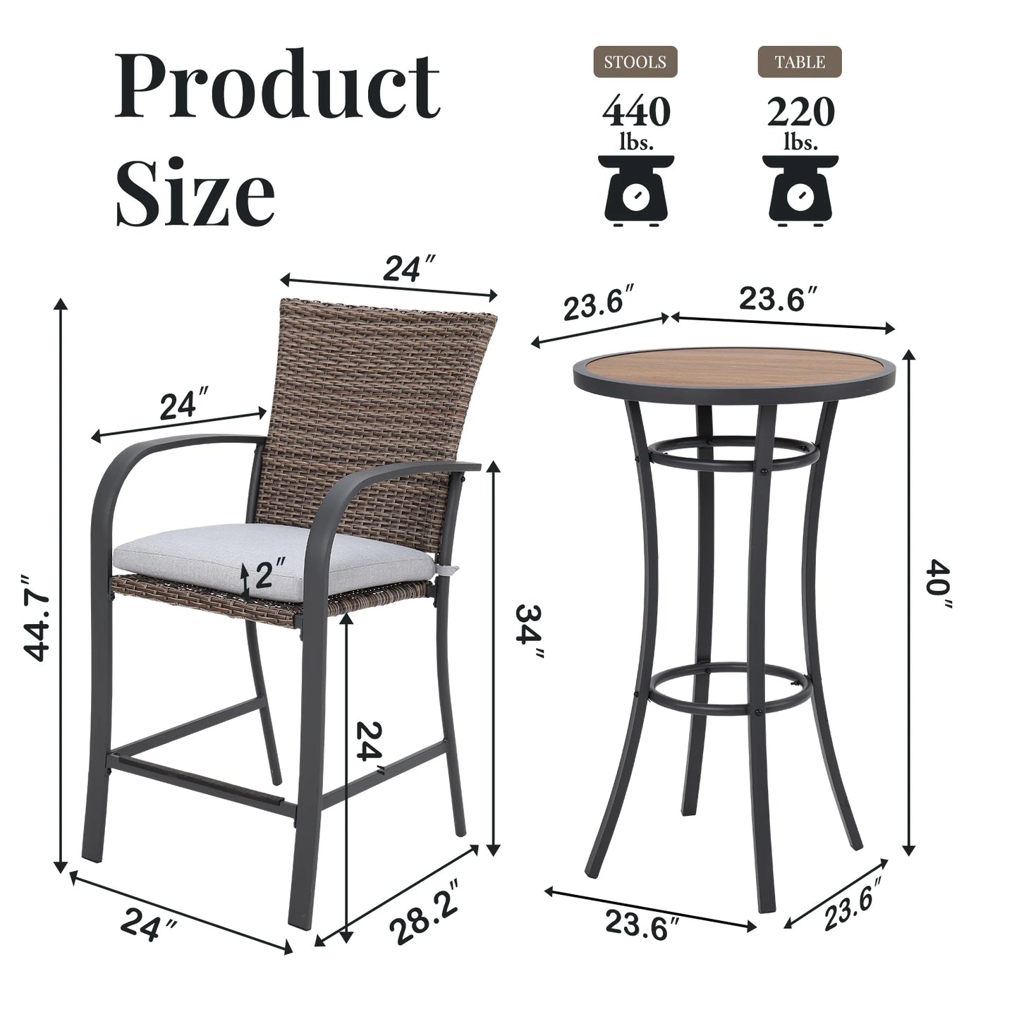 Naga Bahna 3 Piece Patio Bar Set Outdoor Cushions Rattan - Wild Paw Outdoors